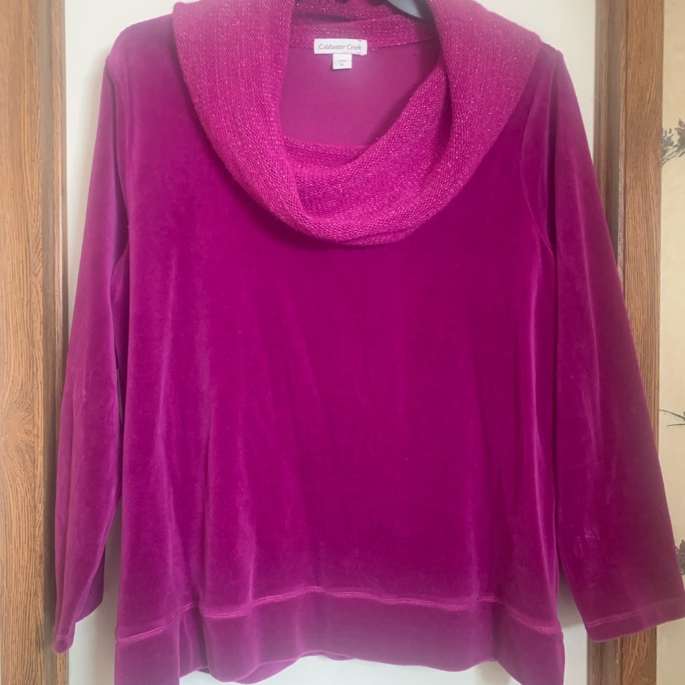 Coldwater Creek Fuschia Velour Cowl neck top size 1X